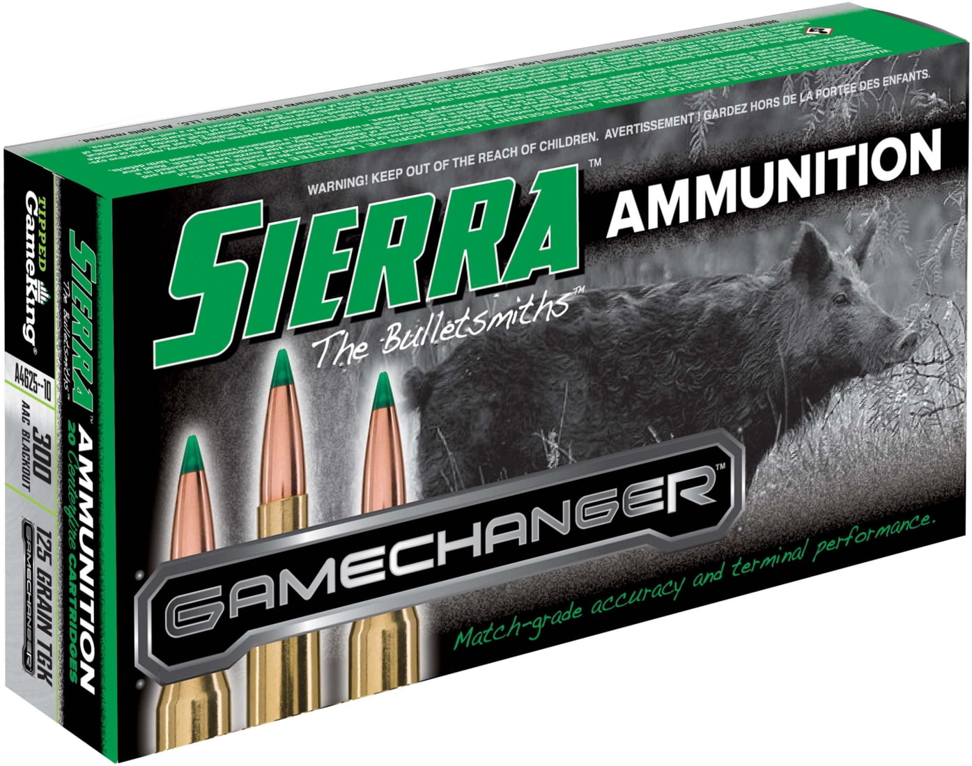 Sierra GameChanger .300 AAC Blackout 125 grain Sierra Tipped GameKing Brass Cased Centerfire Rifle Ammunition