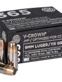 Sig Sauer Elite V-Crown P365 9mm Luger 115 grain Jacketed Hollow Point Brass Cased Centerfire Pistol Ammunition