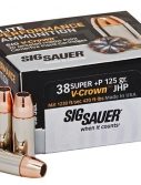 Sig Sauer V-Crown Ammo .38 Super +P 125 grain Jacketed Hollow Point Brass Cased Centerfire Pistol Ammunition