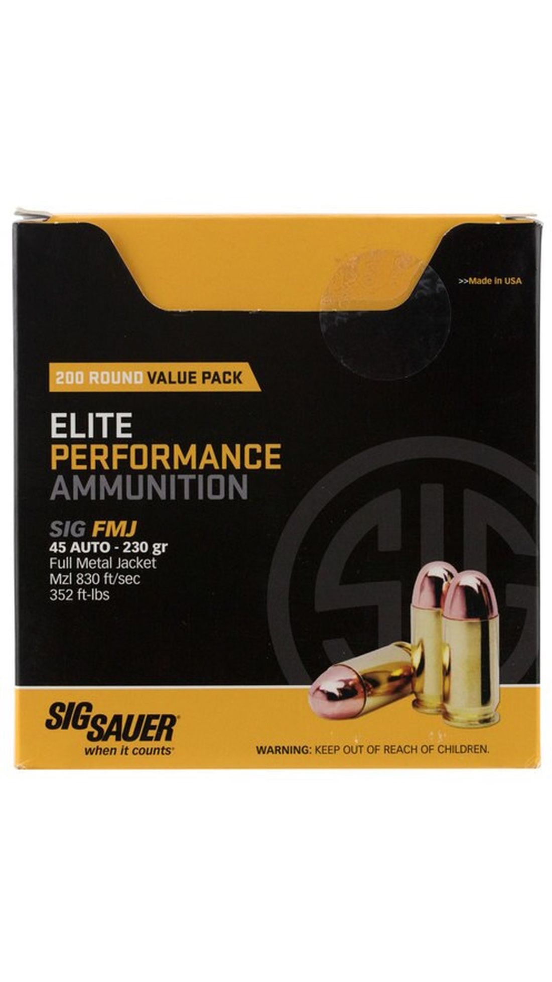 Sig Sauer Value Packs .45 ACP 230 grain Full Metal Jacket Brass Cased Centerfire Pistol Ammunition