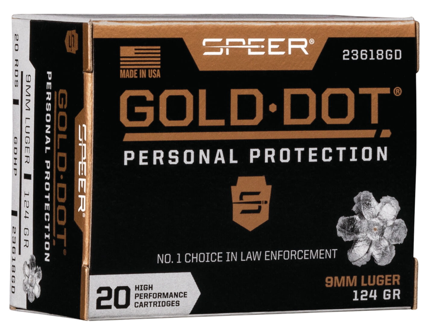 Speer Gold Dot 9mm Luger 124 grain Gold Dot Hollow Point Centerfire Pistol Ammunition