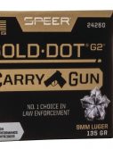 Speer Gold Dot 9mm Luger 135 grain Gold Dot Hollow Point Centerfire Pistol Ammunition