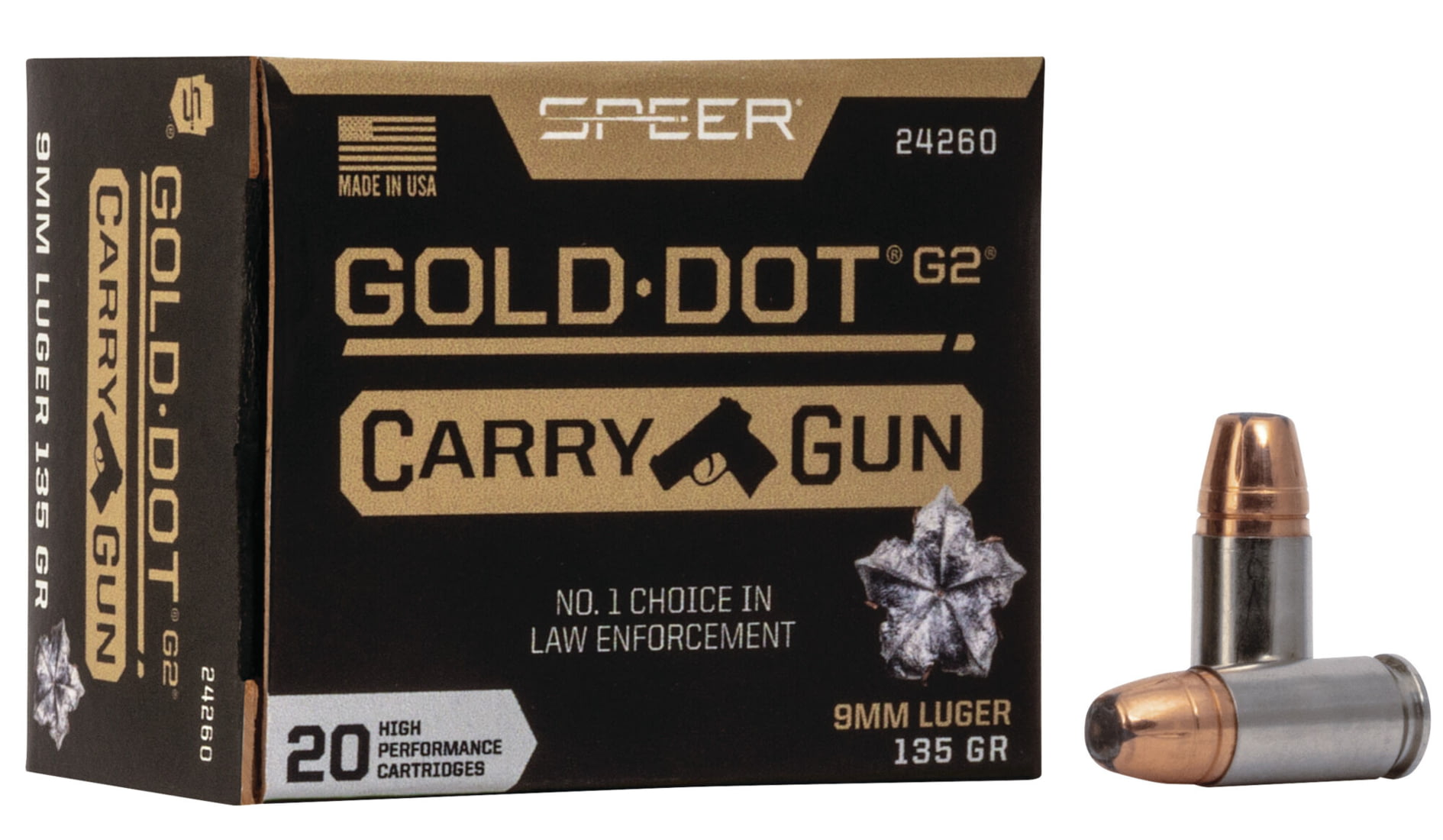 Speer Gold Dot 9mm Luger 135 grain Gold Dot Hollow Point Centerfire Pistol Ammunition