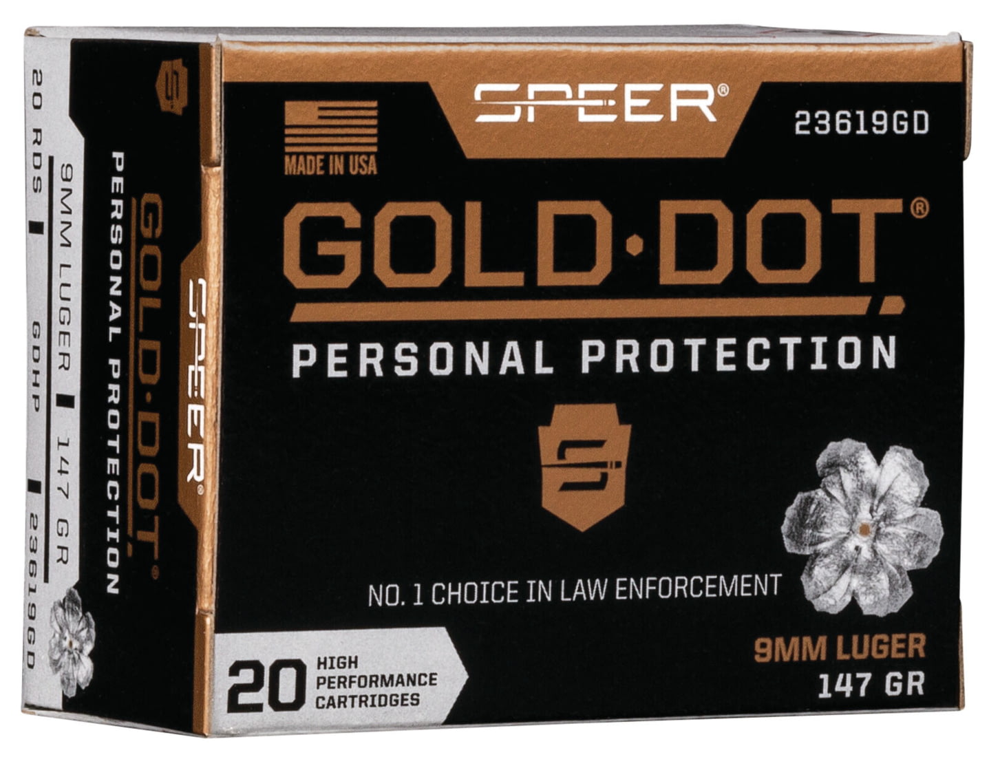 Speer Gold Dot 9mm Luger 147 grain Gold Dot Hollow Point Centerfire Pistol Ammunition