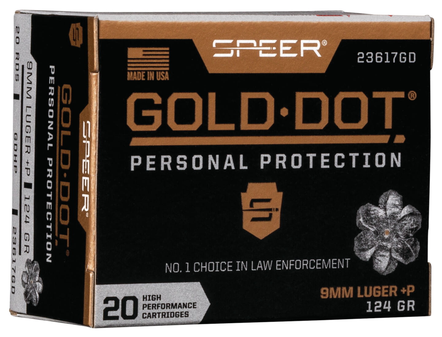 Speer Gold Dot 9mm +P 124 grain Gold Dot Hollow Point Centerfire Pistol Ammunition