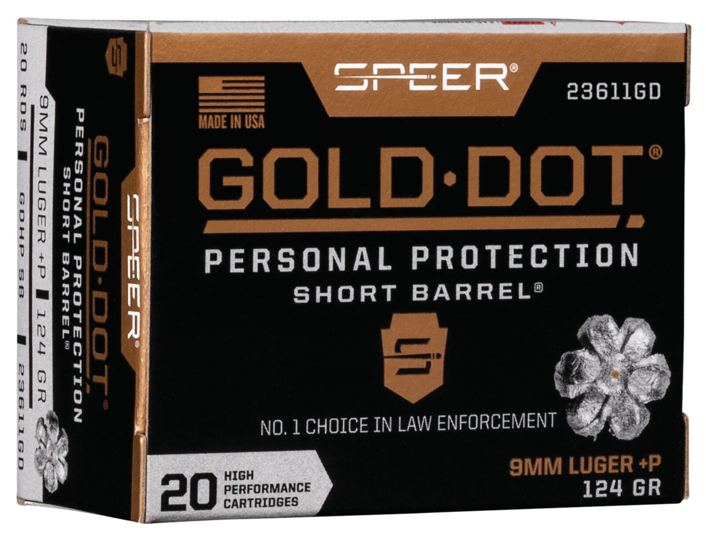 Speer Gold Dot 9mm +P 124 grain Gold Dot Hollow Point Short Barrel Centerfire Pistol Ammunition
