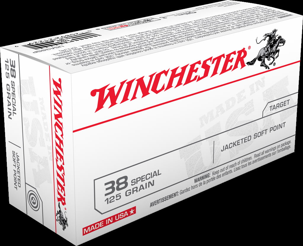 WINCHESTER .38 Special 125 grain Jacketed Flat Point Brass Cased Centerfire Pistol Ammunition