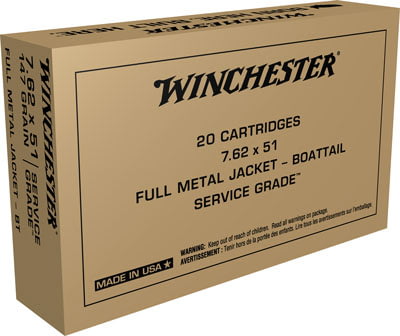 WINCHESTER 7.62x51mm NATO 147 grain Full Metal Jacket Centerfire Rifle Ammunition