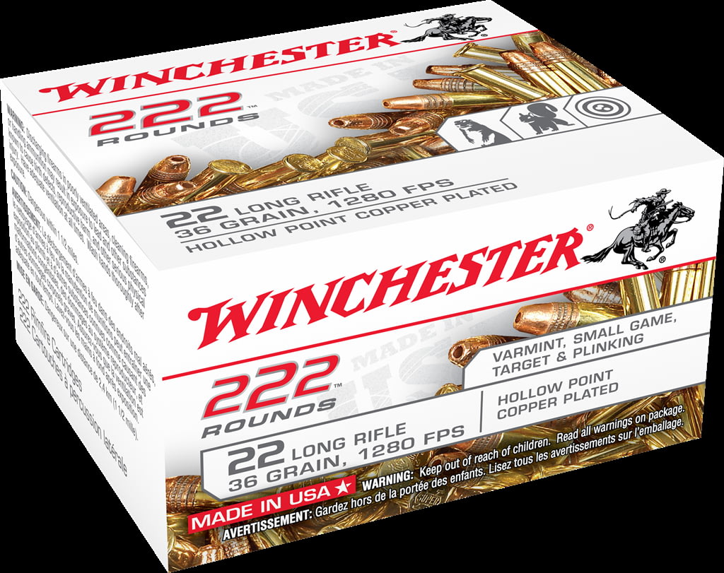 Winchester 222 .22 Long Rifle 36 grain Copper Plated Hollow Point Rimfire Ammunition