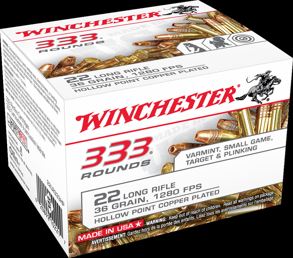 Winchester 333 .22 Long Rifle 36 grain Copper Plated Hollow Point Rimfire Ammunition