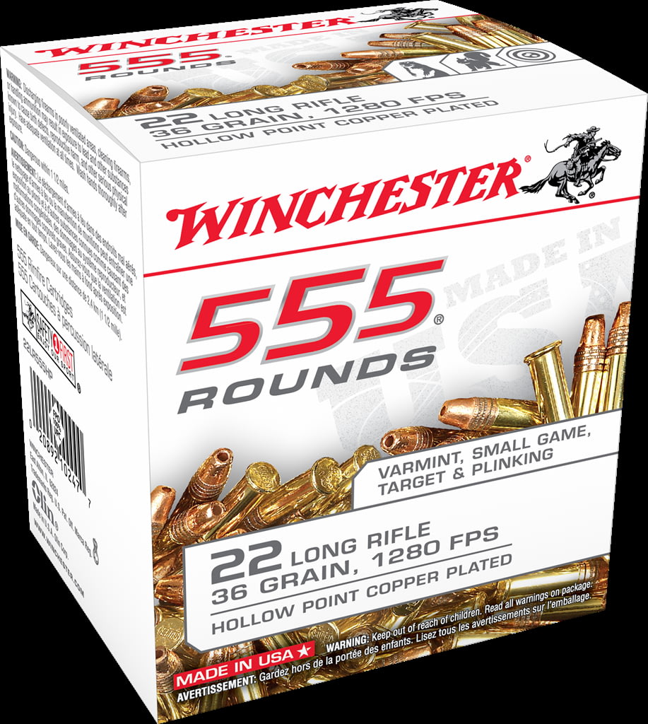 Winchester 555 .22 Long Rifle 36 grain Copper Plated Hollow Point Rimfire Ammunition