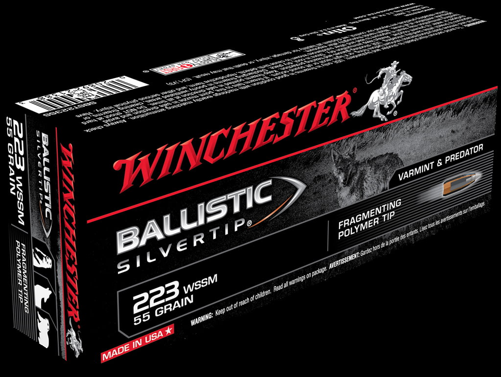 Winchester BALLISTIC SILVERTIP .223 Winchester Super Short Magnum 55 grain Fragmenting Polymer Tip Brass Cased Centerfire Rifle Ammunition