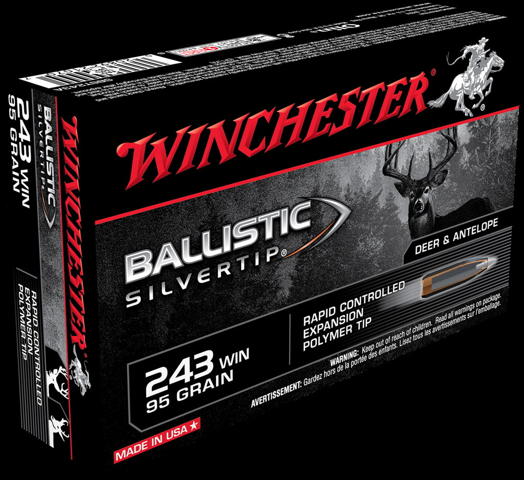 Winchester BALLISTIC SILVERTIP .243 Winchester 95 grain Rapid Expansion Polymer Tip Brass Cased Centerfire Rifle Ammunition