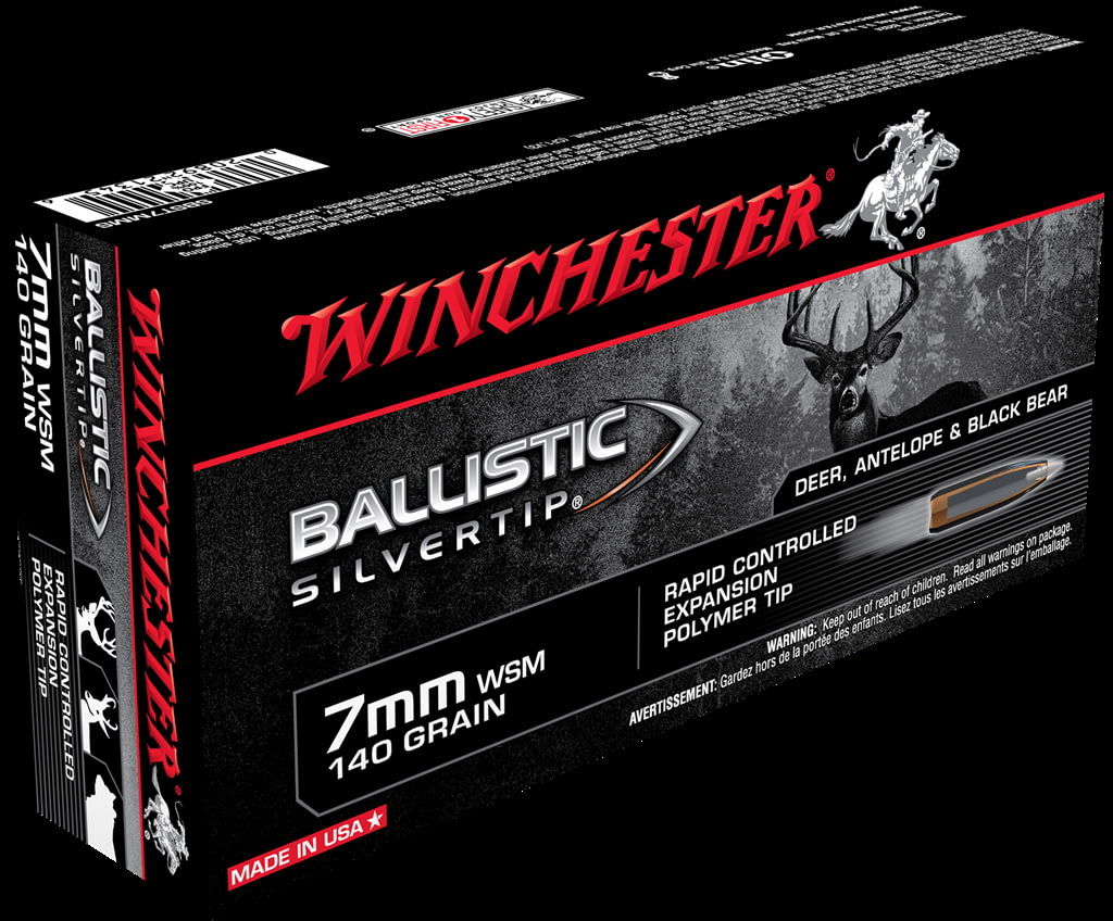 Winchester BALLISTIC SILVERTIP 7mm Winchester Short Magnum 140 grain Fragmenting Polymer Tip Brass Cased Centerfire Rifle Ammunition
