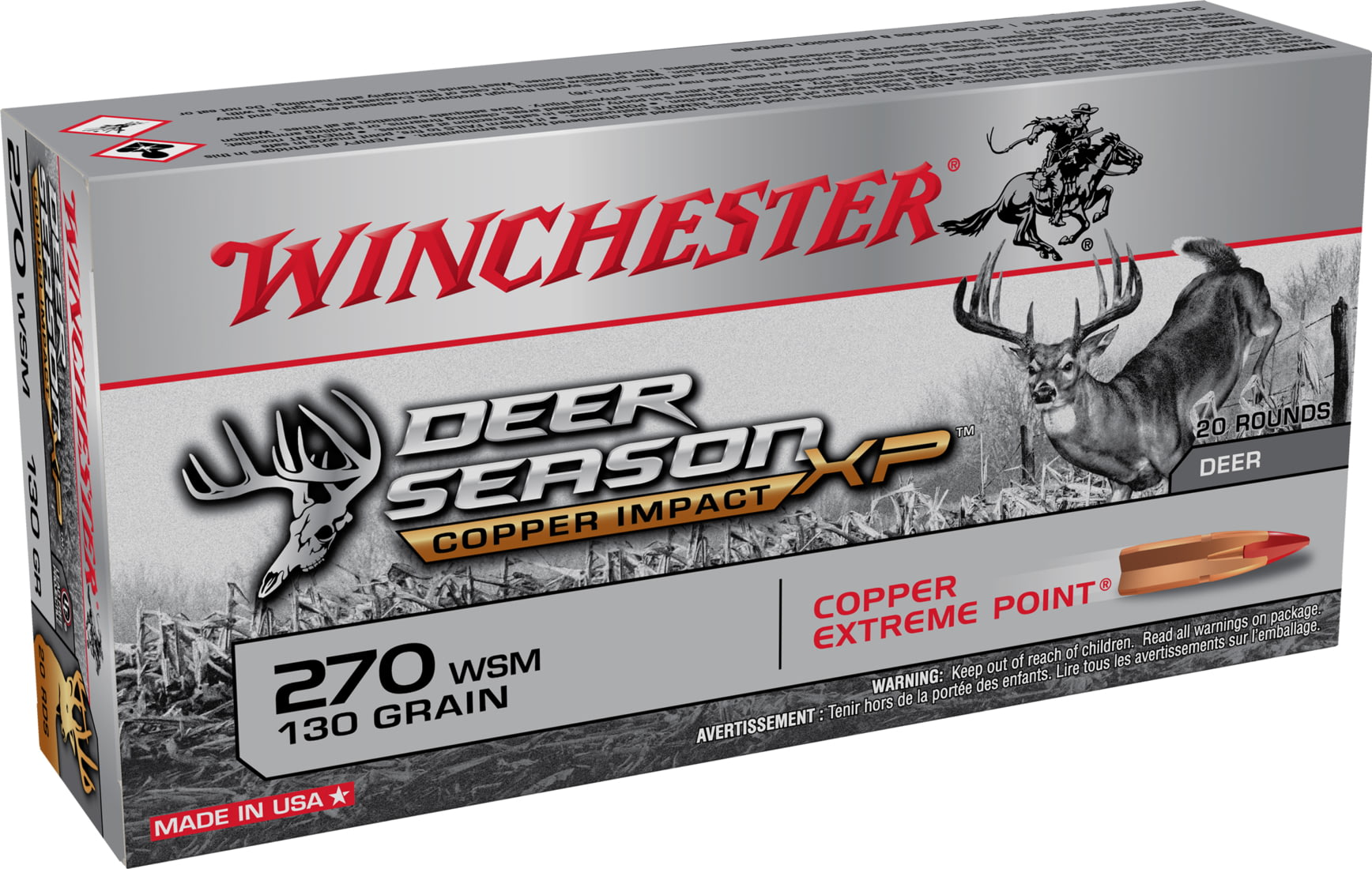 Winchester DEER SEASON XP-COPPER IMPACT .270 Winchester Short Magnum 130 grain Copper Extreme Point Polymer Tip Centerfire Rifle Ammunition