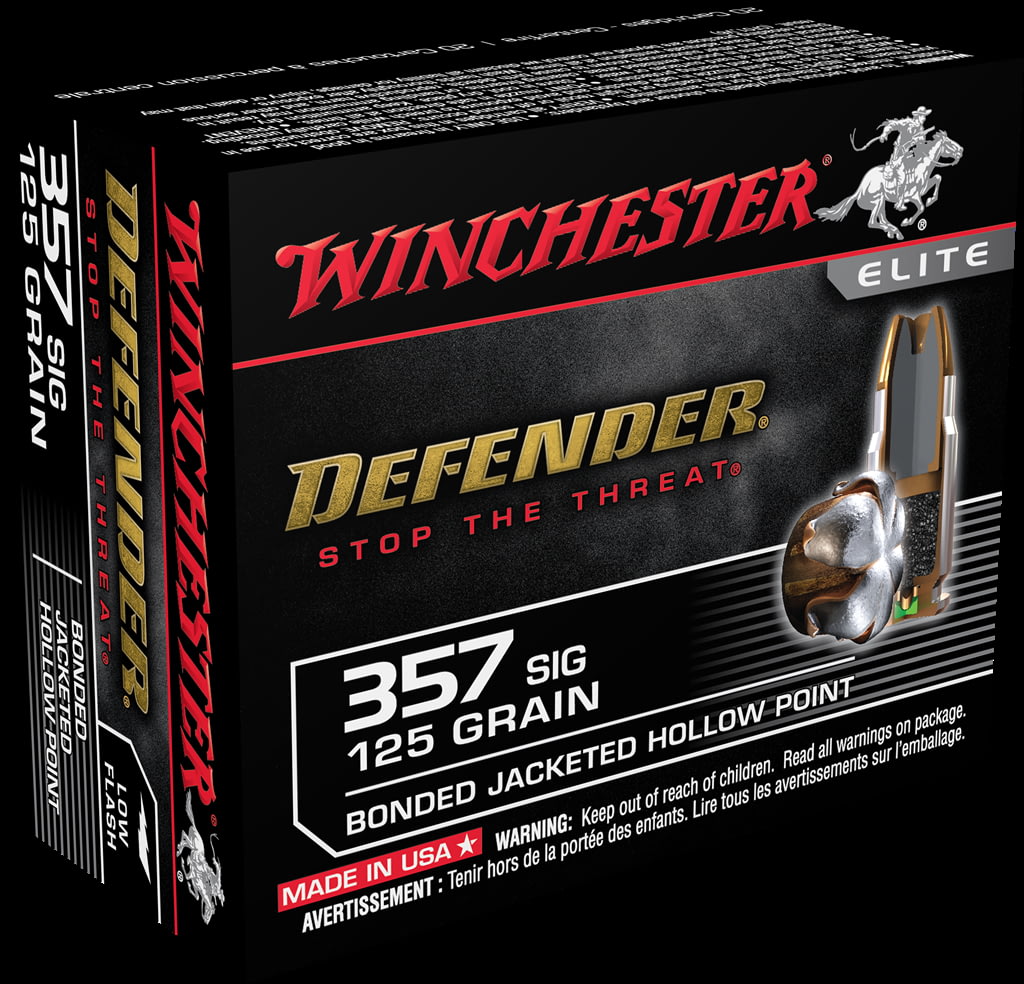 Winchester DEFENDER HANDGUN .357 SIG 125 grain Bonded Jacketed Hollow Point Brass Cased Centerfire Pistol Ammunition