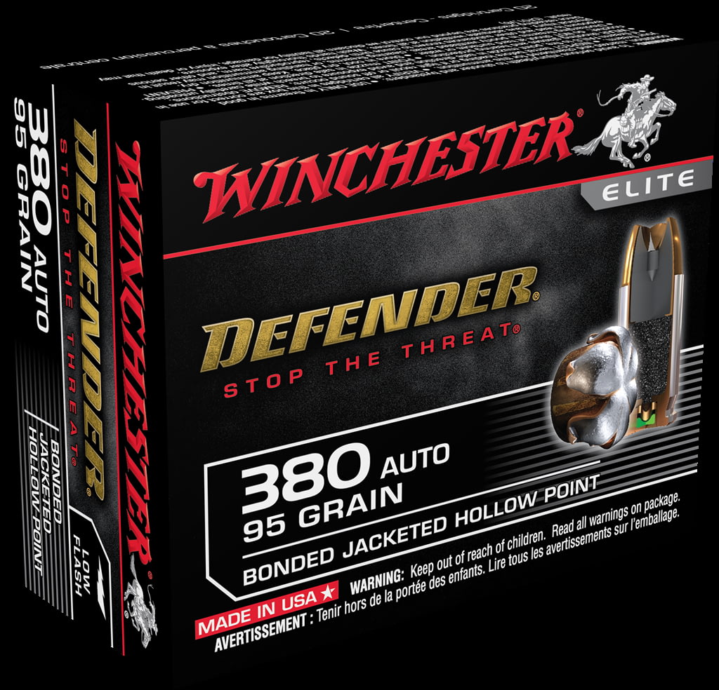 Winchester DEFENDER HANDGUN .380 ACP 95 grain Bonded Jacketed Hollow Point Centerfire Pistol Ammunition