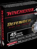 Winchester DEFENDER HANDGUN .45 ACP 230 grain Bonded Jacketed Hollow Point Brass Cased Centerfire Pistol Ammunition