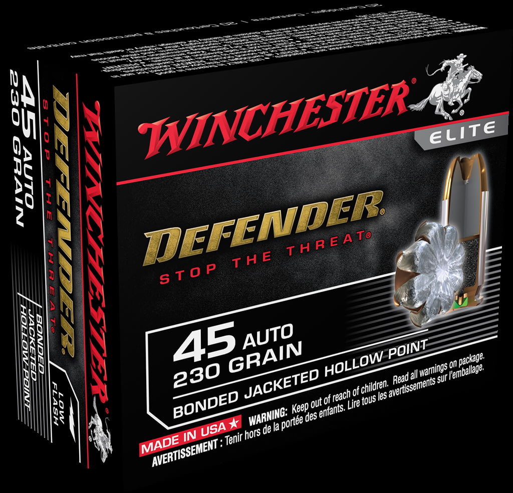 Winchester DEFENDER HANDGUN .45 ACP 230 grain Bonded Jacketed Hollow Point Brass Cased Centerfire Pistol Ammunition