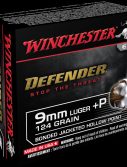 Winchester DEFENDER HANDGUN 9mm Luger 124 grain Bonded Jacketed Hollow Point Brass Cased Centerfire Pistol Ammunition