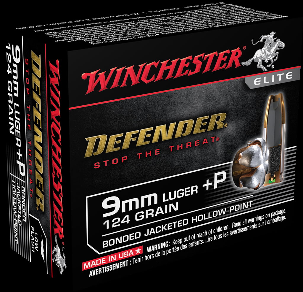 Winchester DEFENDER HANDGUN 9mm Luger 124 grain Bonded Jacketed Hollow Point Brass Cased Centerfire Pistol Ammunition