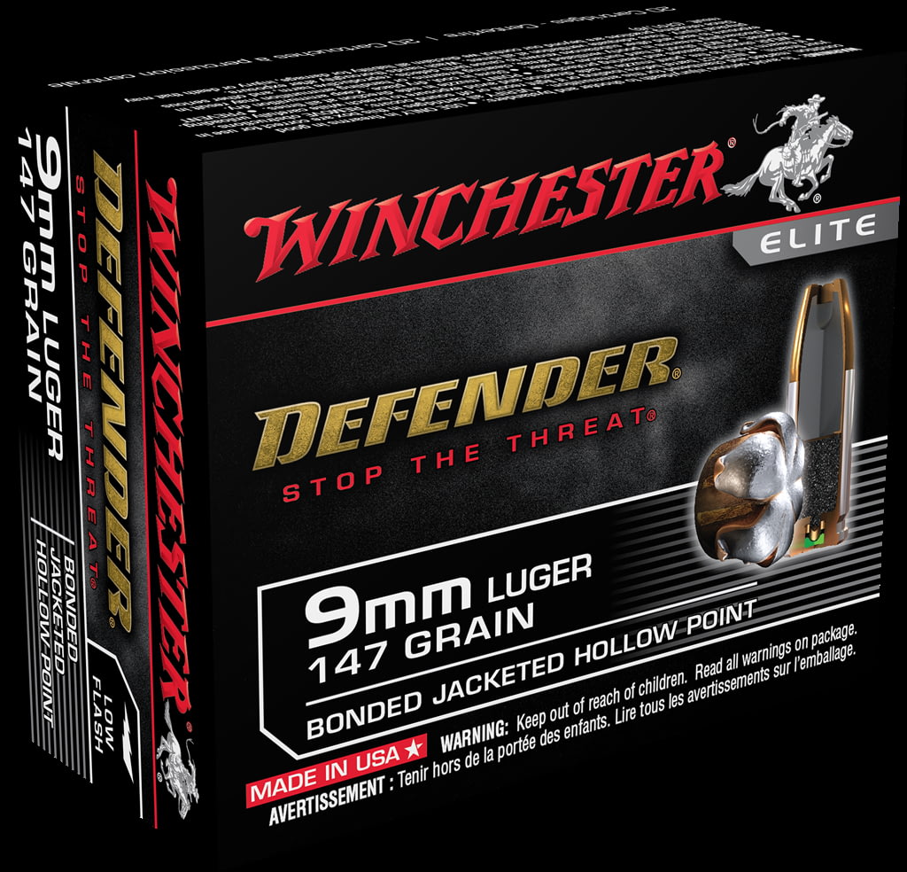 Winchester DEFENDER HANDGUN 9mm Luger 147 grain Bonded Jacketed Hollow Point Brass Cased Centerfire Pistol Ammunition
