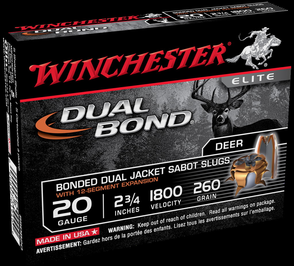 Winchester DUAL BOND SHOTSHELL 20 Gauge 260 grain 2.75" Centerfire Shotgun Slug Ammunition