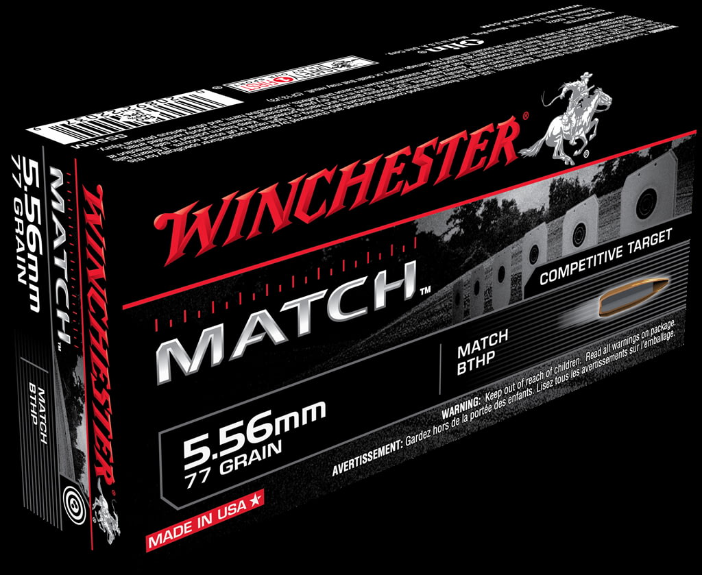 Winchester MATCH 5.56x45mm NATO 77 grain Boat Tail Hollow Point Centerfire Rifle Ammunition
