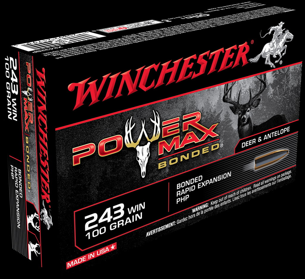 Winchester POWER MAX BONDED .243 Winchester 100 grain Bonded Rapid Expansion Protected Hollow Point Centerfire Rifle Ammunition