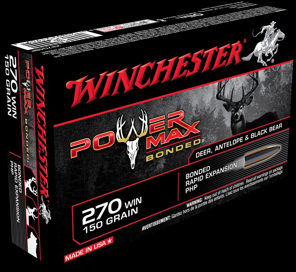 Winchester POWER MAX BONDED .270 Winchester 150 grain Bonded Rapid Expansion Protected Hollow Point Centerfire Rifle Ammunition