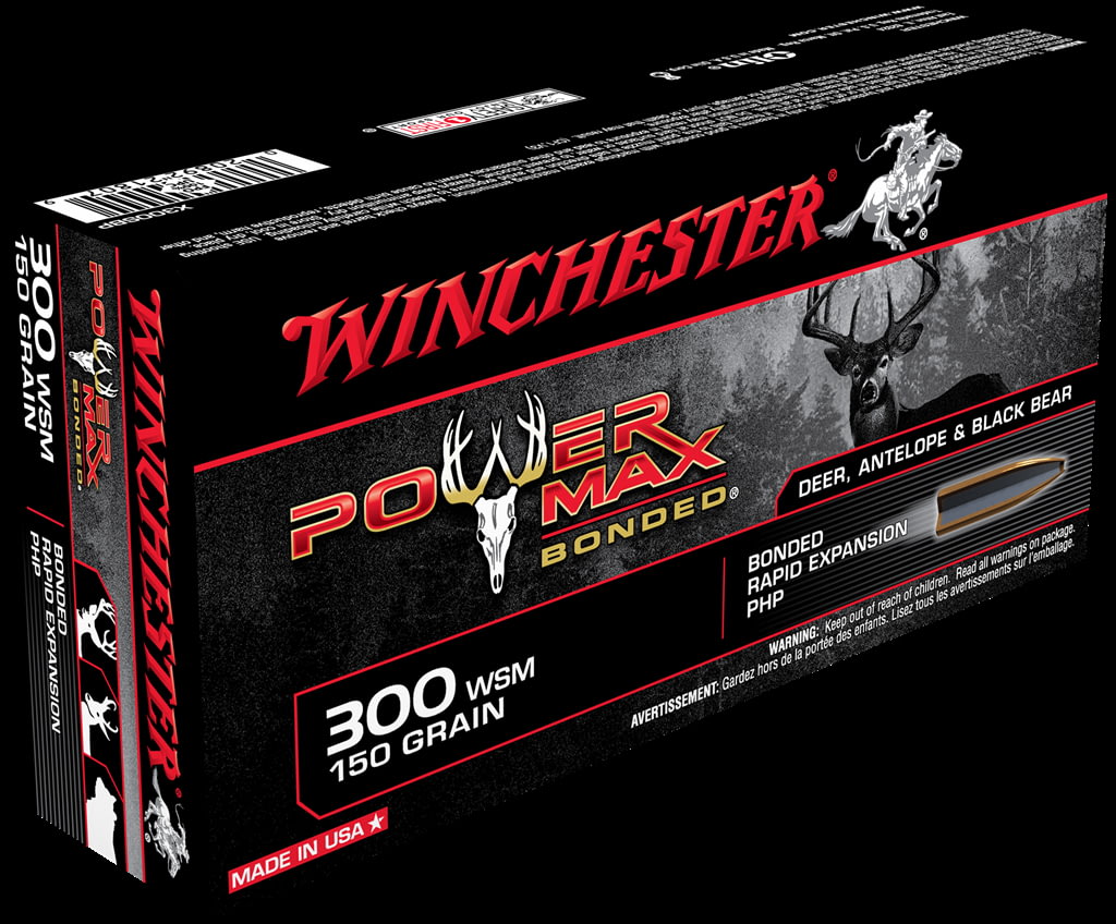 Winchester POWER MAX BONDED .300 Winchester Short Magnum 150 grain Notched Protected Hollow Point Brass Cased Centerfire Rifle Ammunition