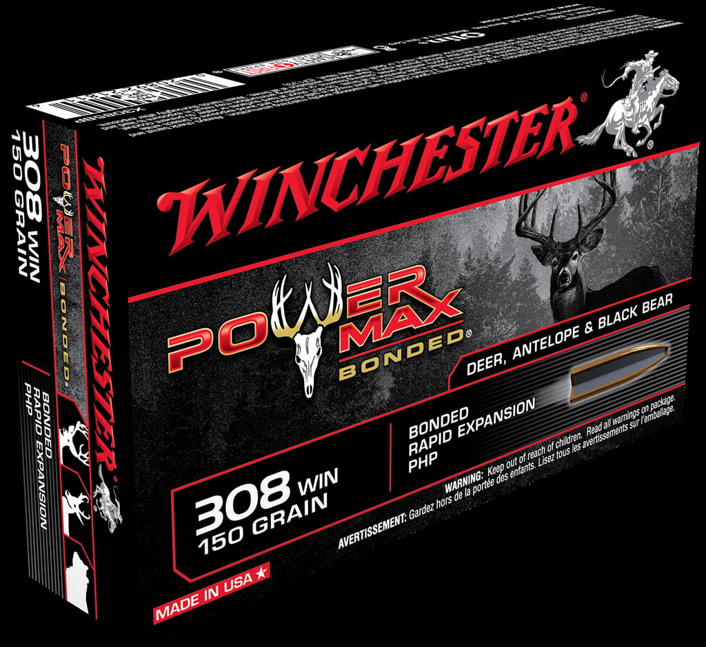 Winchester POWER MAX BONDED .308 Winchester 150 grain Bonded Rapid Expansion Protected Hollow Point Centerfire Rifle Ammunition