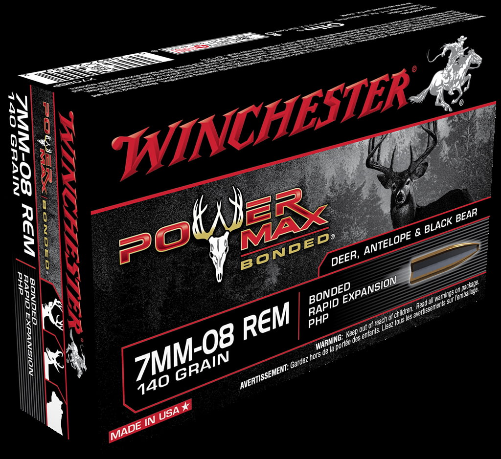 Winchester POWER MAX BONDED 7mm-08 Remington 140 grain Bonded Rapid Expansion Protected Hollow Point Centerfire Rifle Ammunition