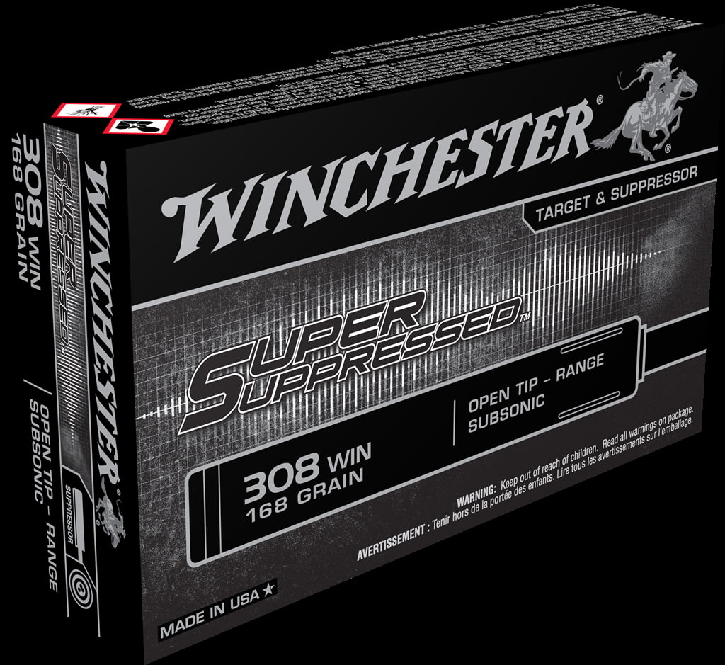 Winchester SUPER SUPPRESSED .308 Winchester 168 grain Subsonic Open Tip Range Centerfire Rifle Ammunition