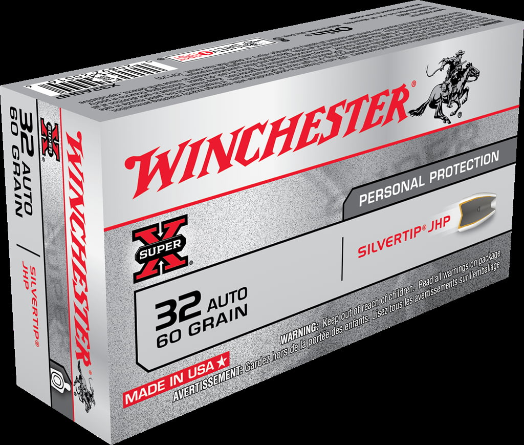 Winchester SUPER-X HANDGUN .32 ACP 60 grain Silvertip Jacketed Hollow Point Brass Cased Centerfire Pistol Ammunition