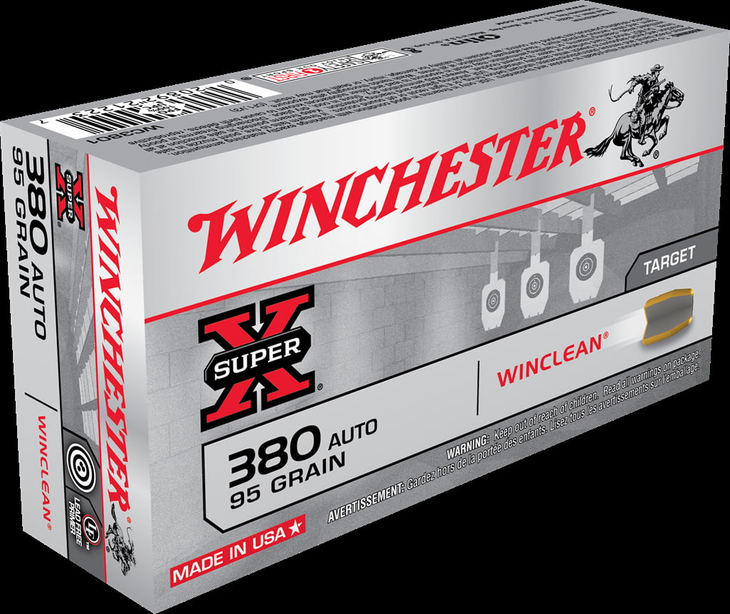Winchester SUPER-X HANDGUN .380 ACP 95 grain WinClean Enclosed Base Brass Cased Centerfire Pistol Ammunition