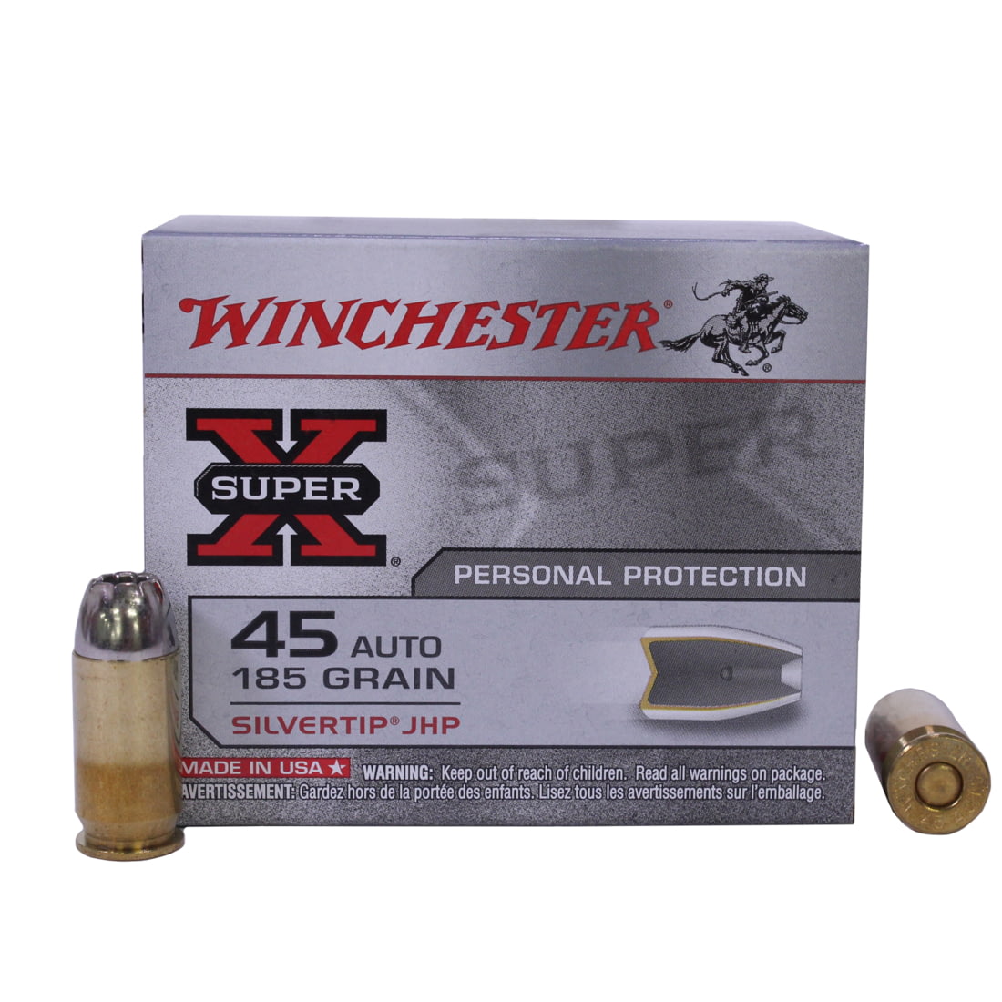Winchester SUPER-X HANDGUN .45 ACP 185 grain Silvertip Jacketed Hollow Point Brass Cased Centerfire Pistol Ammunition