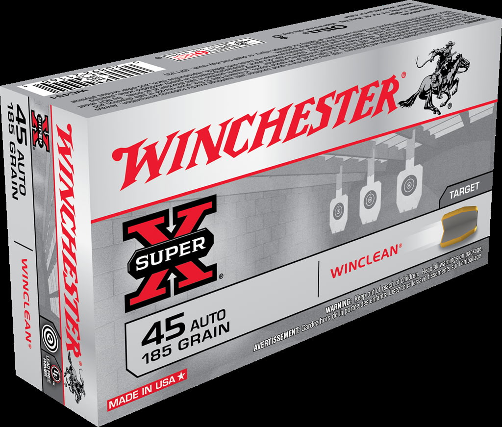 Winchester SUPER-X HANDGUN .45 ACP 185 grain WinClean Enclosed Base Brass Cased Centerfire Pistol Ammunition