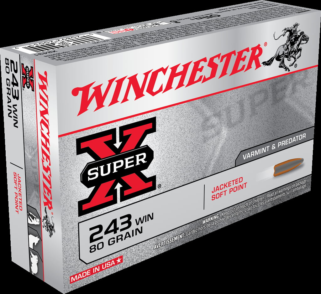 Winchester SUPER-X RIFLE .243 Winchester 80 grain Jacketed Soft Point Brass Cased Centerfire Rifle Ammunition