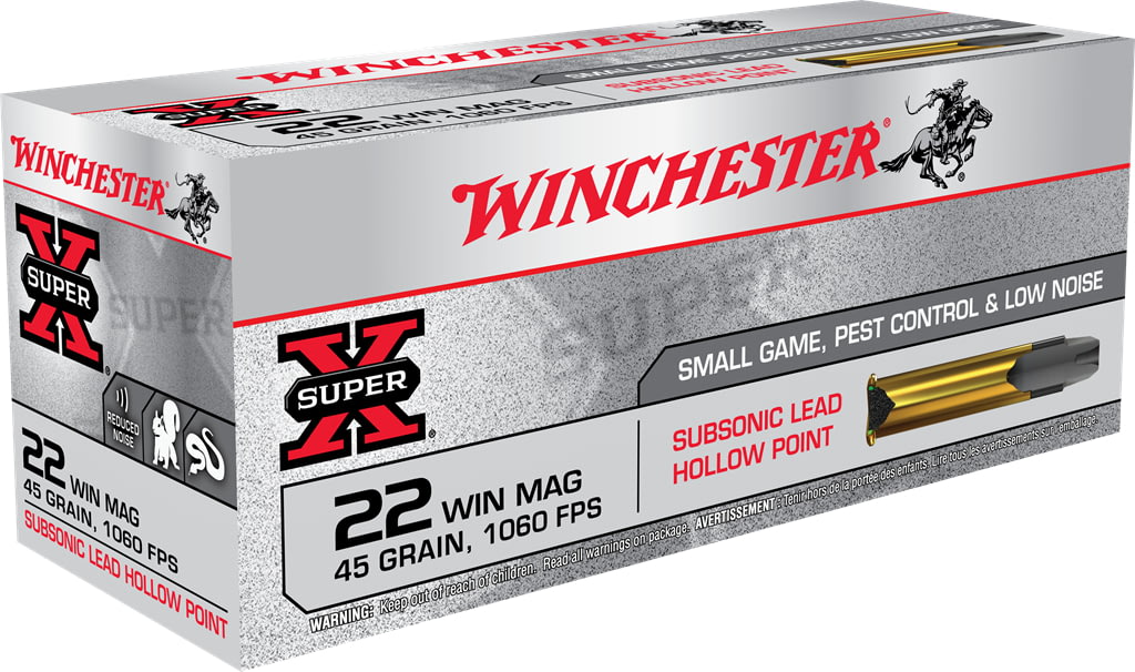 Winchester SUPER-X RIMFIRE SUBSONIC .22 Winchester Magnum Rimfire 45 grain Lead Hollow Point Rimfire Ammunition