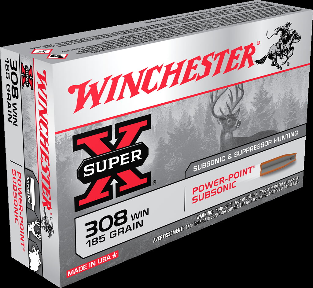 Winchester SUPER X SUBSONIC EXPANDING .308 Winchester 185 grain Copper Plated Hollow Point Centerfire Rifle Ammunition