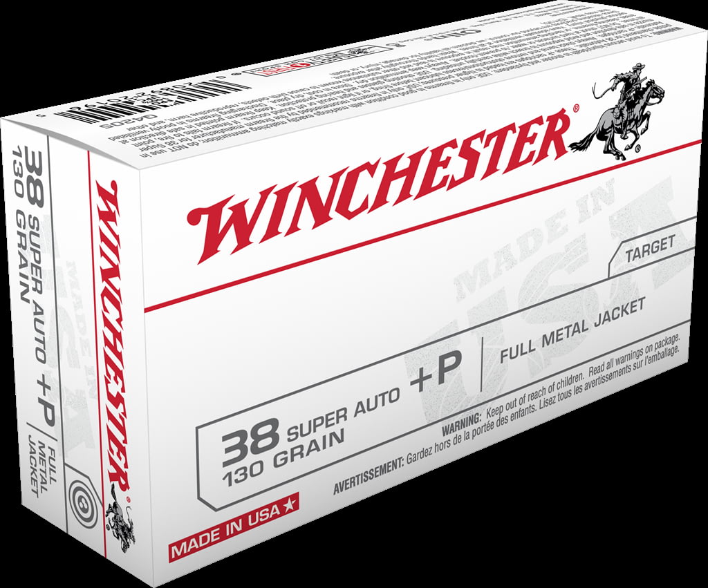 Winchester USA HANDGUN .38 Super 130 grain Full Metal Jacket Centerfire Pistol Ammunition