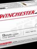 Winchester USA HANDGUN 9mm Luger 115 grain Full Metal Jacket Centerfire Pistol Ammunition - 100 Rounds