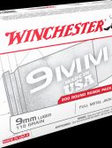 Winchester USA HANDGUN 9mm Luger 115 grain Full Metal Jacket Centerfire Pistol Ammunition - 200 Rounds