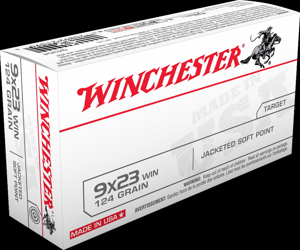 Winchester USA HANDGUN 9x23mm Winchester 124 grain Jacketed Flat Point Brass Cased Centerfire Pistol Ammunition