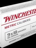 Winchester USA HANDGUN METRIC CALIBERS 9x18mm Makarov 95 grain Full Metal Jacket Centerfire Pistol Ammunition
