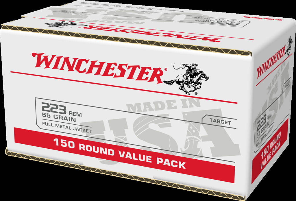 Winchester USA RIFLE .223 Remington 55 grain Full Metal Jacket Centerfire Rifle Ammunition - 150 Rounds