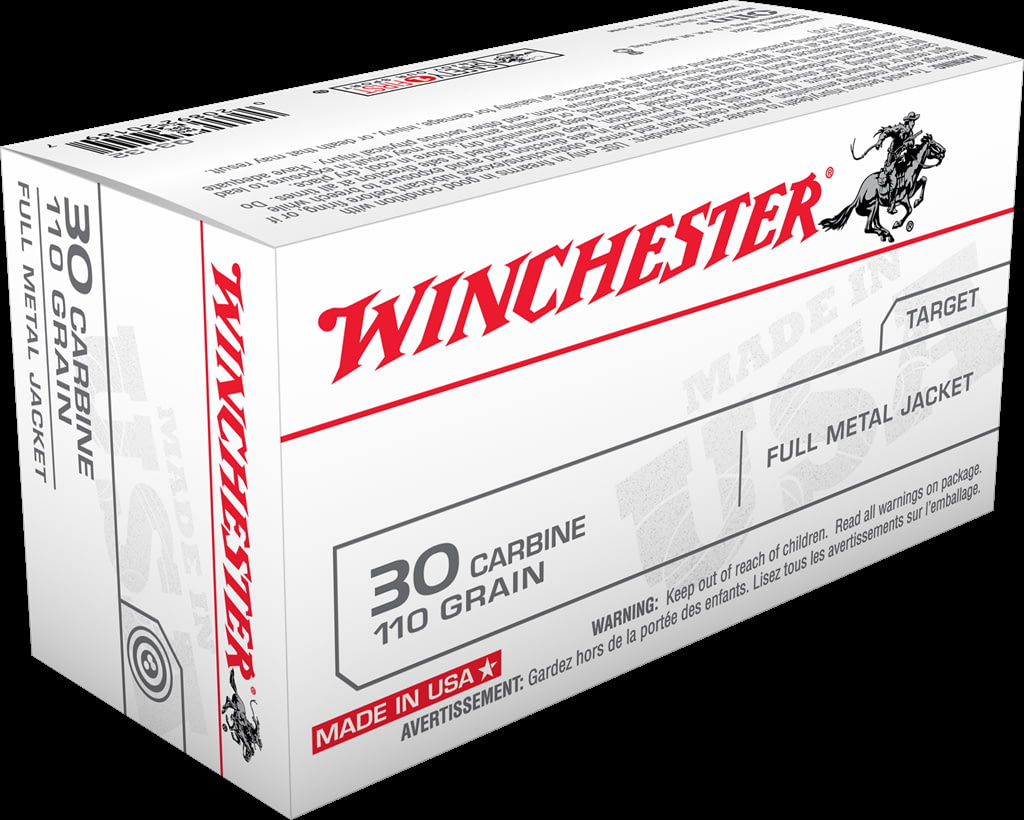 Winchester USA RIFLE .30 Carbine 110 grain Full Metal Jacket Brass Cased Centerfire Rifle Ammunition