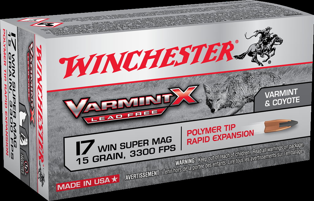 Winchester VARMINT X LF .17 Winchester Super Magnum 15 grain Rapid Expansion Polymer Tip Rimfire Ammunition