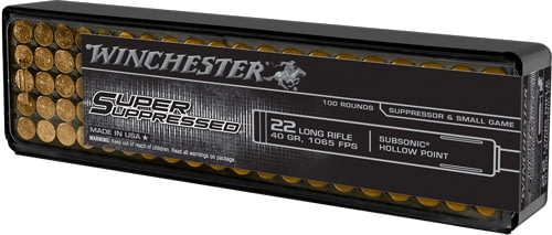 Winchester Win Ammo Super Supressed .22lr 1255fps. 40gr. Lead Hp 100-pk.